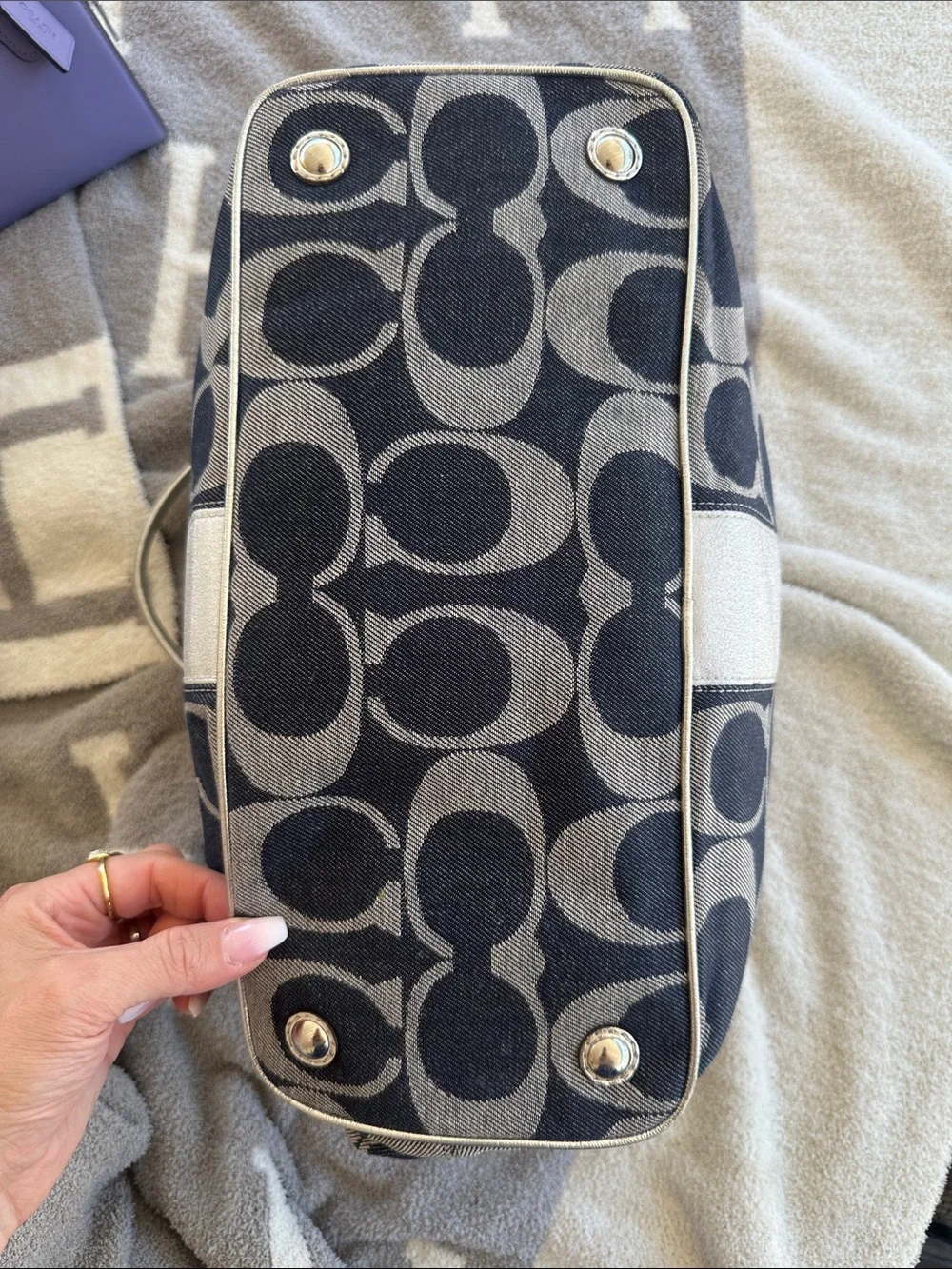 Coach Navy and Metallic Gold Signature Tote